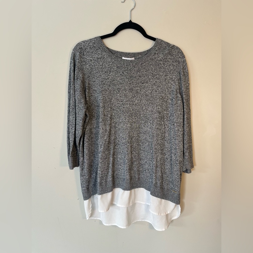 Calvin Klein Gray and White Layered Sweater Top Size Extra Large